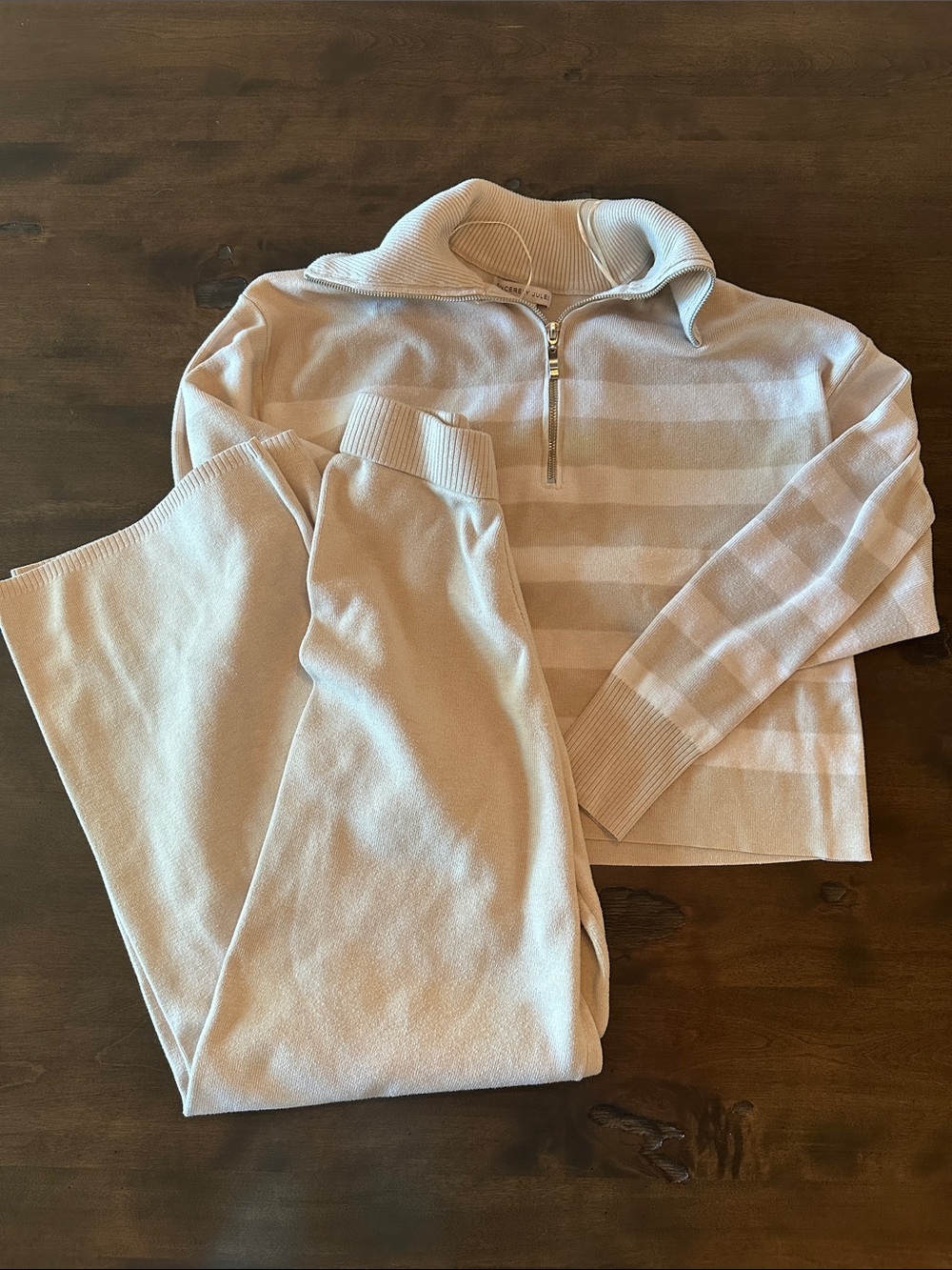 Sincerely Jules Cream Ribbed Crewneck Sweater and Matching Beige Pants Size S
